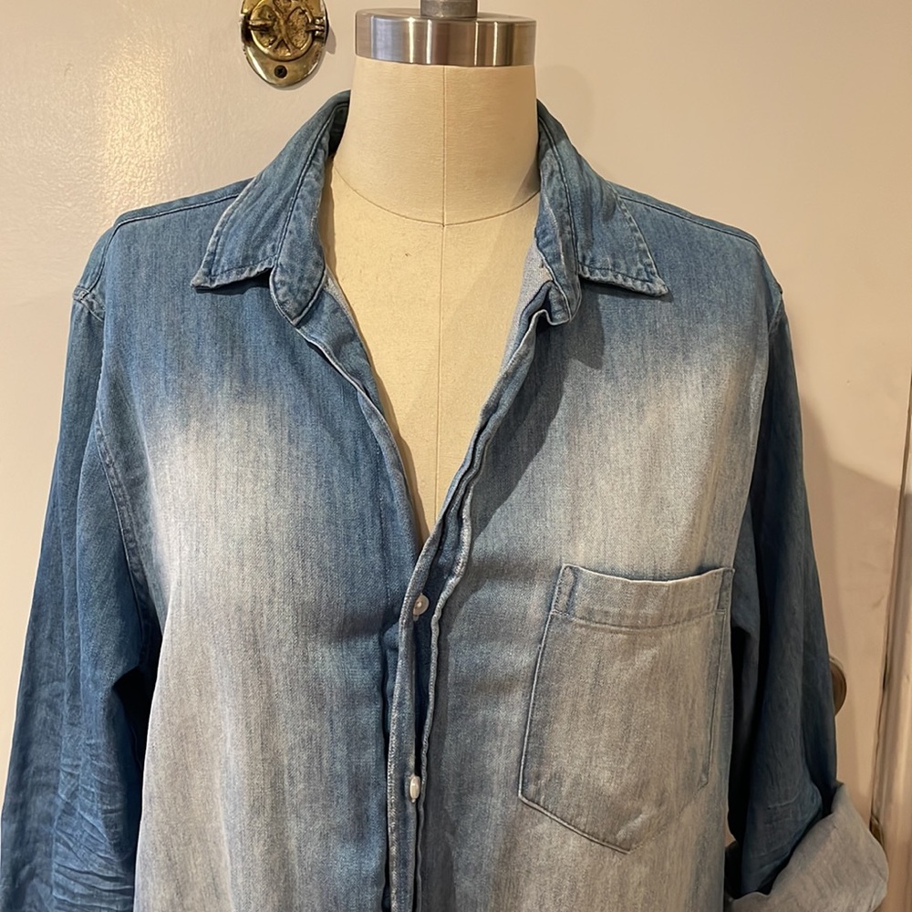 Frank & Eileen Rory Famous Denim Dress, size L. Distress vintage wash.
